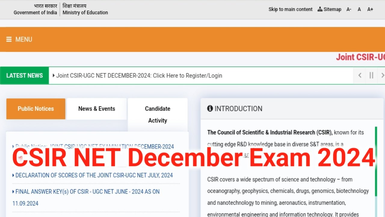 CSIR NET December Exam 2024 : CSIR NET की परीक्षा कब होगा